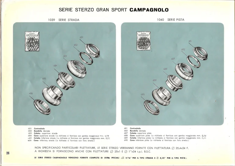 Campagnolo Catalog No. 14 of about 1958 — The Record Road and Track Groups, the Record Crank Sets and the Gran Sport and Sport Groups — page 28 of 43