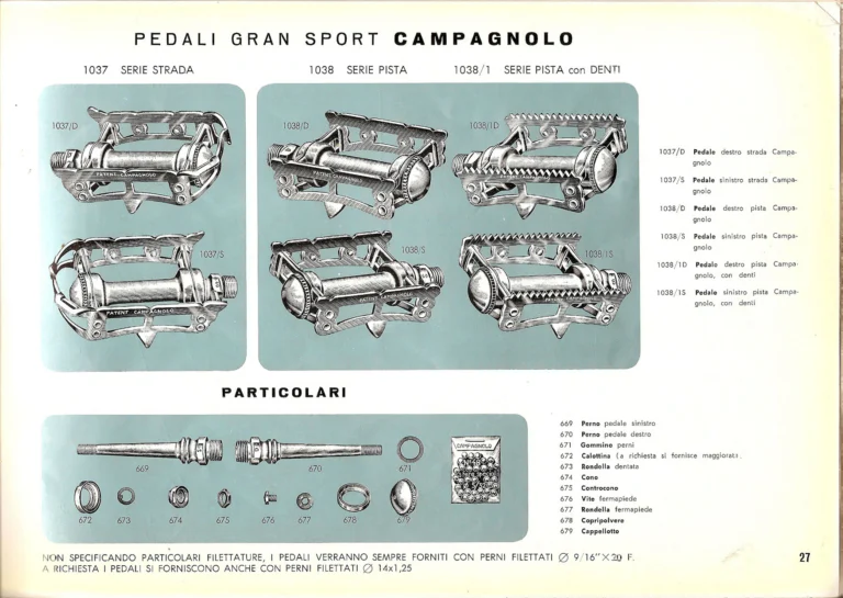 Campagnolo Catalog No. 14 of about 1958 — The Record Road and Track Groups, the Record Crank Sets and the Gran Sport and Sport Groups — page 29 of 43