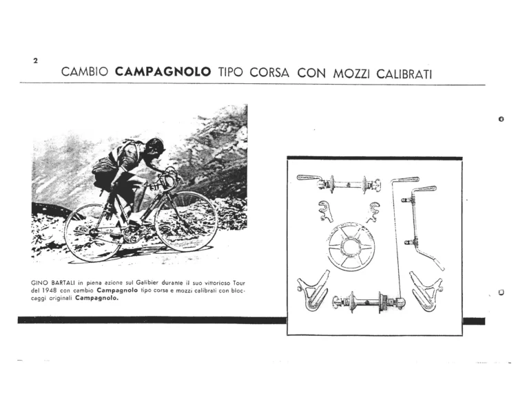 Campagnolo Catalog of about 1951 — The Corsa, Paris-Roubaix and Gran Sport Gears, Front Derailleurs, Hubs, Controls, Dropouts and Tools — page 4 of 24