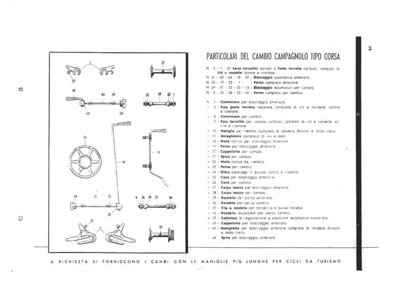Campagnolo Catalog of about 1951 — The Corsa, Paris-Roubaix and Gran Sport Gears, Front Derailleurs, Hubs, Controls, Dropouts and Tools — page 5 of 24