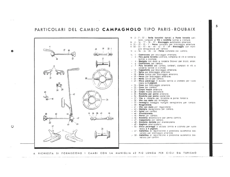 Campagnolo Catalog of about 1951 — The Corsa, Paris-Roubaix and Gran Sport Gears, Front Derailleurs, Hubs, Controls, Dropouts and Tools — page 7 of 24