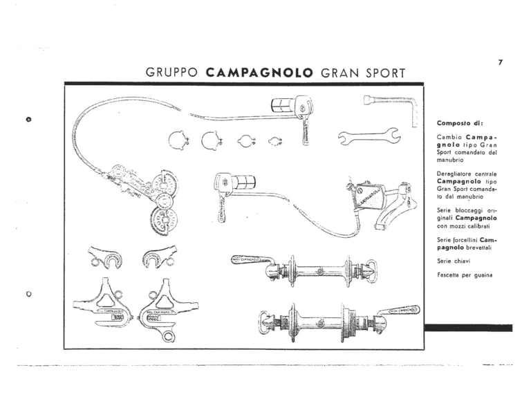 Campagnolo Catalog of about 1951 — The Corsa, Paris-Roubaix and Gran Sport Gears, Front Derailleurs, Hubs, Controls, Dropouts and Tools — page 9 of 24
