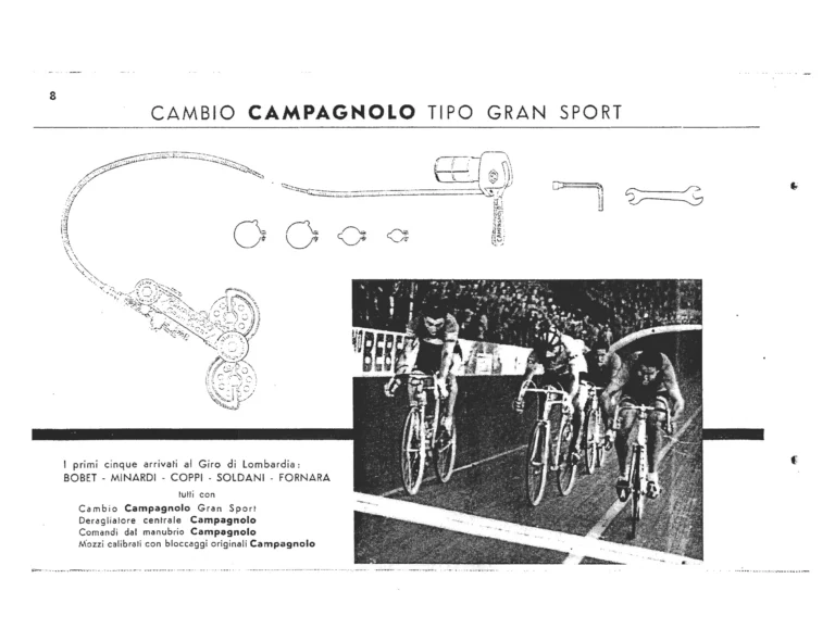 Campagnolo Catalog of about 1951 — The Corsa, Paris-Roubaix and Gran Sport Gears, Front Derailleurs, Hubs, Controls, Dropouts and Tools — page 10 of 24
