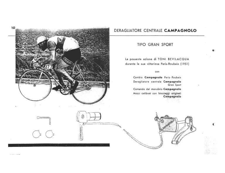 Campagnolo Catalog of about 1951 — The Corsa, Paris-Roubaix and Gran Sport Gears, Front Derailleurs, Hubs, Controls, Dropouts and Tools — page 12 of 24