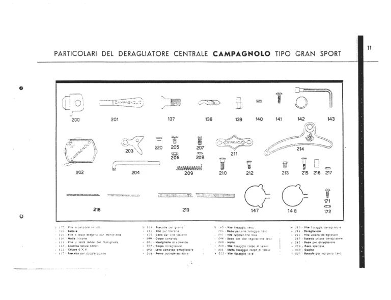 Campagnolo Catalog of about 1951 — The Corsa, Paris-Roubaix and Gran Sport Gears, Front Derailleurs, Hubs, Controls, Dropouts and Tools — page 13 of 24