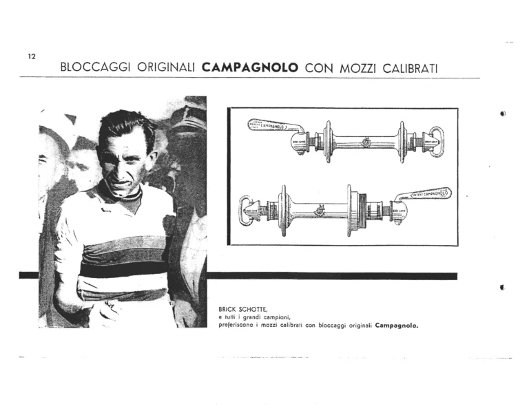 Campagnolo Catalog of about 1951 — The Corsa, Paris-Roubaix and Gran Sport Gears, Front Derailleurs, Hubs, Controls, Dropouts and Tools — page 14 of 24