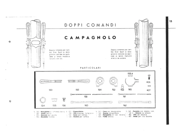 Campagnolo Catalog of about 1951 — The Corsa, Paris-Roubaix and Gran Sport Gears, Front Derailleurs, Hubs, Controls, Dropouts and Tools — page 17 of 24