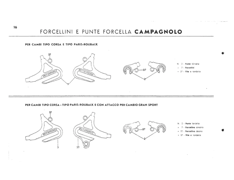 Campagnolo Catalog of about 1951 — The Corsa, Paris-Roubaix and Gran Sport Gears, Front Derailleurs, Hubs, Controls, Dropouts and Tools — page 18 of 24
