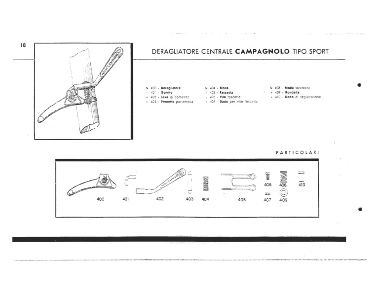 Campagnolo Catalog of about 1951 — The Corsa, Paris-Roubaix and Gran Sport Gears, Front Derailleurs, Hubs, Controls, Dropouts and Tools — page 20 of 24