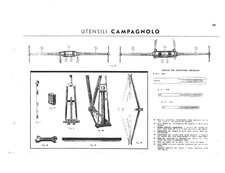 Campagnolo Catalog of about 1951 — The Corsa, Paris-Roubaix and Gran Sport Gears, Front Derailleurs, Hubs, Controls, Dropouts and Tools — page 21 of 24