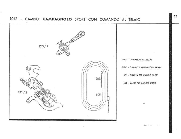 Campagnolo Catalog Supplement of about 1952 — The 1012 Gran Sport Extra and 1013 Sport Gears and Their Controls — page 3 of 6