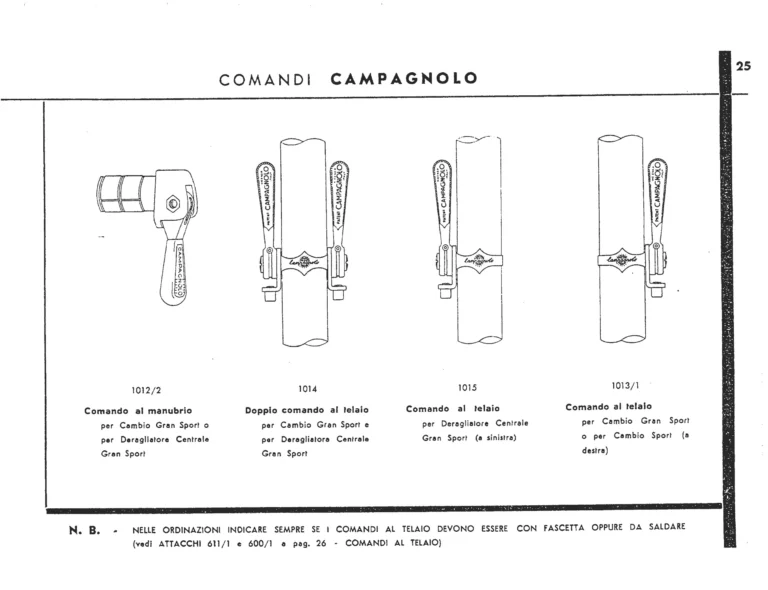 Campagnolo Catalog Supplement of about 1952 — The 1012 Gran Sport Extra and 1013 Sport Gears and Their Controls — page 5 of 6
