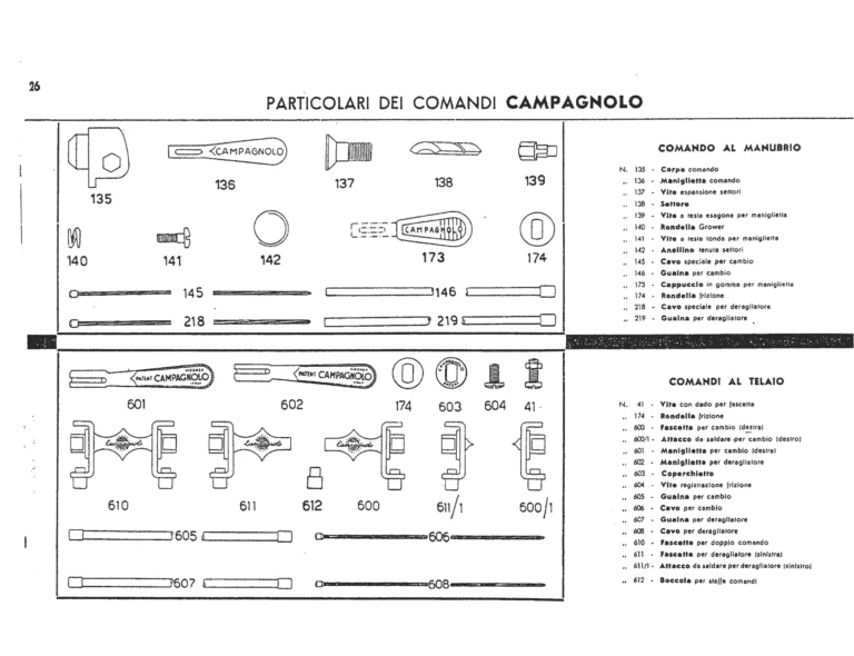 Campagnolo Catalog Supplement of about 1952 — The 1012 Gran Sport Extra and 1013 Sport Gears and Their Controls — page 6 of 6