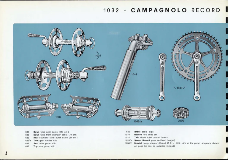 Campagnolo Catalogue No. 16 of about 1969, English Edition — Nuovo Record, Valentino Extra and Sport Extra Gears and the Record Sidepull Brakes — page 6 of 45