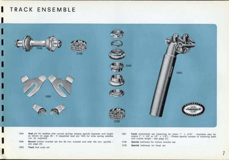 Campagnolo Catalogue No. 16 of about 1969, English Edition — Nuovo Record, Valentino Extra and Sport Extra Gears and the Record Sidepull Brakes — page 9 of 45