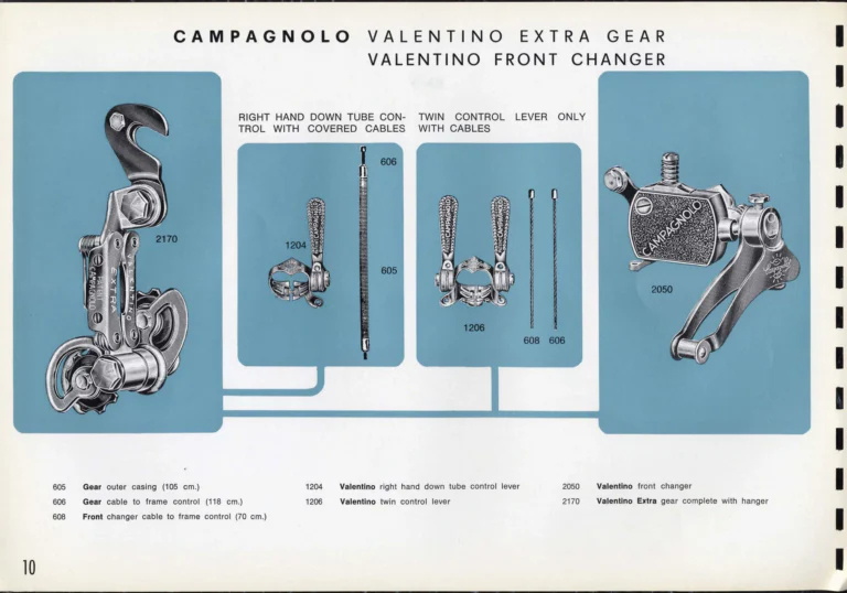 Campagnolo Catalogue No. 16 of about 1969, English Edition — Nuovo Record, Valentino Extra and Sport Extra Gears and the Record Sidepull Brakes — page 12 of 45