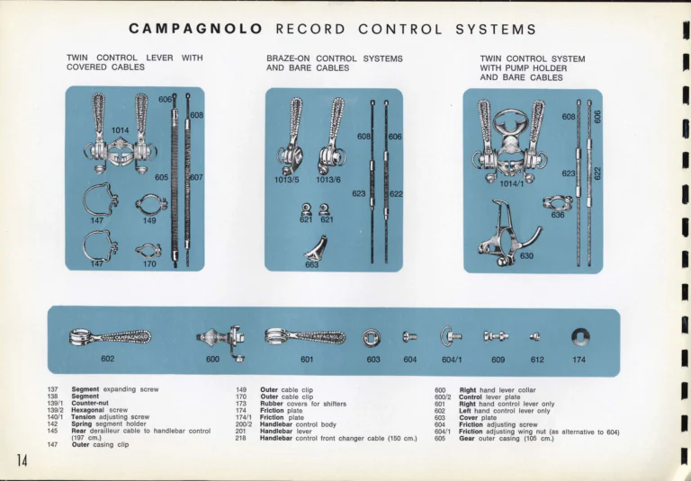 Campagnolo Catalogue No. 16 of about 1969, English Edition — Nuovo Record, Valentino Extra and Sport Extra Gears and the Record Sidepull Brakes — page 16 of 45