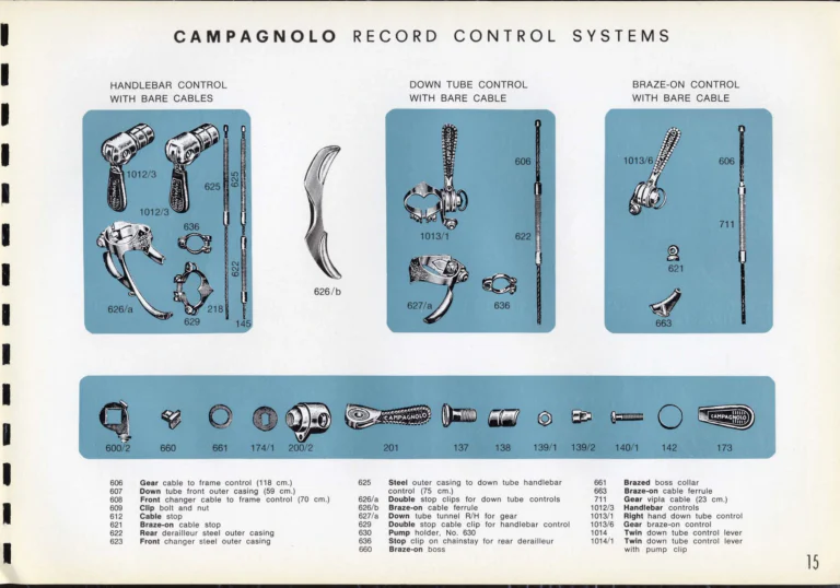 Campagnolo Catalogue No. 16 of about 1969, English Edition — Nuovo Record, Valentino Extra and Sport Extra Gears and the Record Sidepull Brakes — page 17 of 45