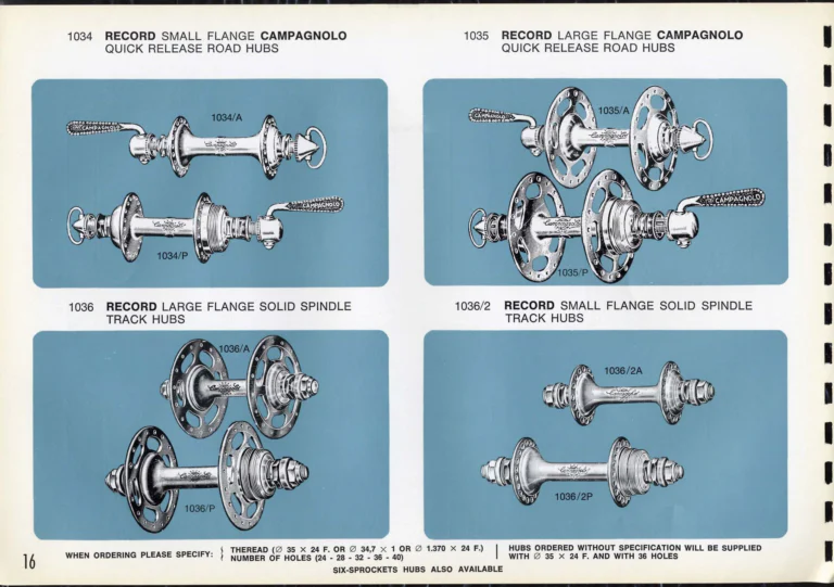Campagnolo Catalogue No. 16 of about 1969, English Edition — Nuovo Record, Valentino Extra and Sport Extra Gears and the Record Sidepull Brakes — page 18 of 45