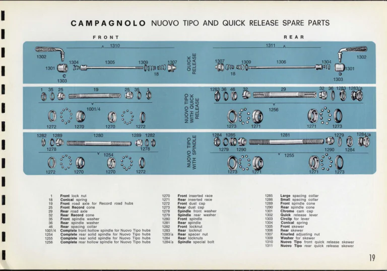 Campagnolo Catalogue No. 16 of about 1969, English Edition — Nuovo Record, Valentino Extra and Sport Extra Gears and the Record Sidepull Brakes — page 21 of 45