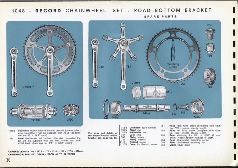 Campagnolo Catalogue No. 16 of about 1969, English Edition — Nuovo Record, Valentino Extra and Sport Extra Gears and the Record Sidepull Brakes — page 22 of 45