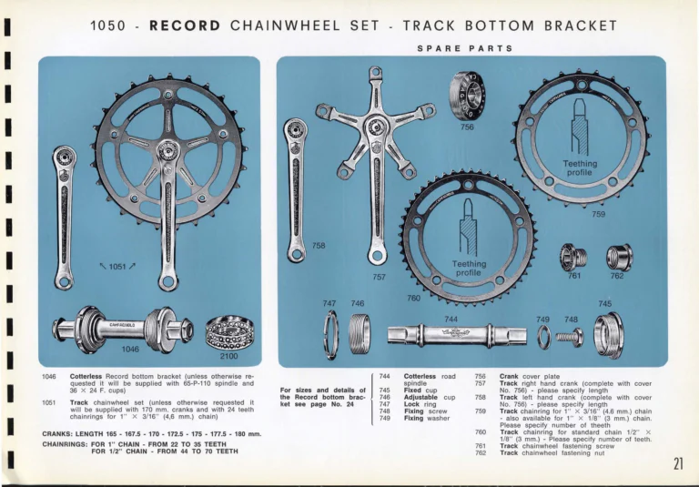 Campagnolo Catalogue No. 16 of about 1969, English Edition — Nuovo Record, Valentino Extra and Sport Extra Gears and the Record Sidepull Brakes — page 23 of 45