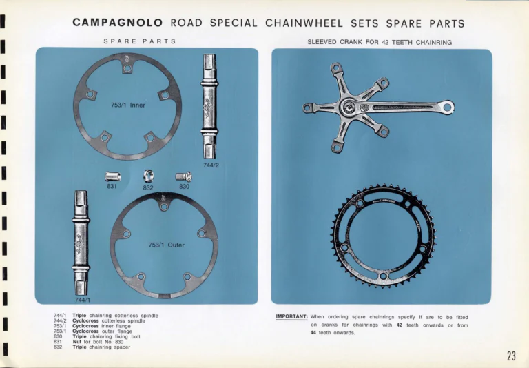 Campagnolo Catalogue No. 16 of about 1969, English Edition — Nuovo Record, Valentino Extra and Sport Extra Gears and the Record Sidepull Brakes — page 25 of 45