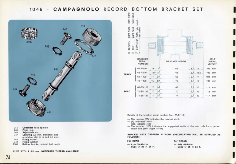 Campagnolo Catalogue No. 16 of about 1969, English Edition — Nuovo Record, Valentino Extra and Sport Extra Gears and the Record Sidepull Brakes — page 26 of 45