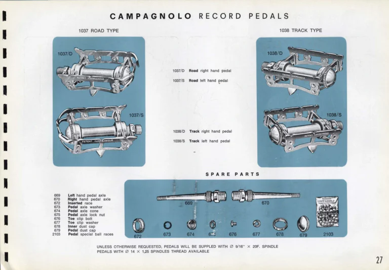 Campagnolo Catalogue No. 16 of about 1969, English Edition — Nuovo Record, Valentino Extra and Sport Extra Gears and the Record Sidepull Brakes — page 29 of 45