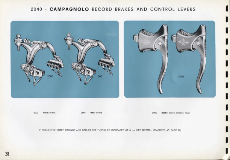 Campagnolo Catalogue No. 16 of about 1969, English Edition — Nuovo Record, Valentino Extra and Sport Extra Gears and the Record Sidepull Brakes — page 30 of 45