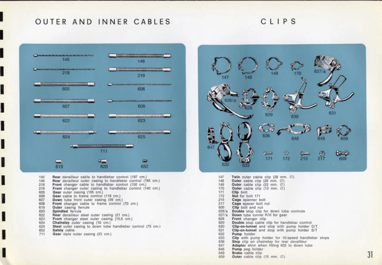 Campagnolo Catalogue No. 16 of about 1969, English Edition — Nuovo Record, Valentino Extra and Sport Extra Gears and the Record Sidepull Brakes — page 33 of 45