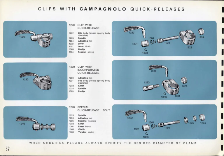 Campagnolo Catalogue No. 16 of about 1969, English Edition — Nuovo Record, Valentino Extra and Sport Extra Gears and the Record Sidepull Brakes — page 34 of 45