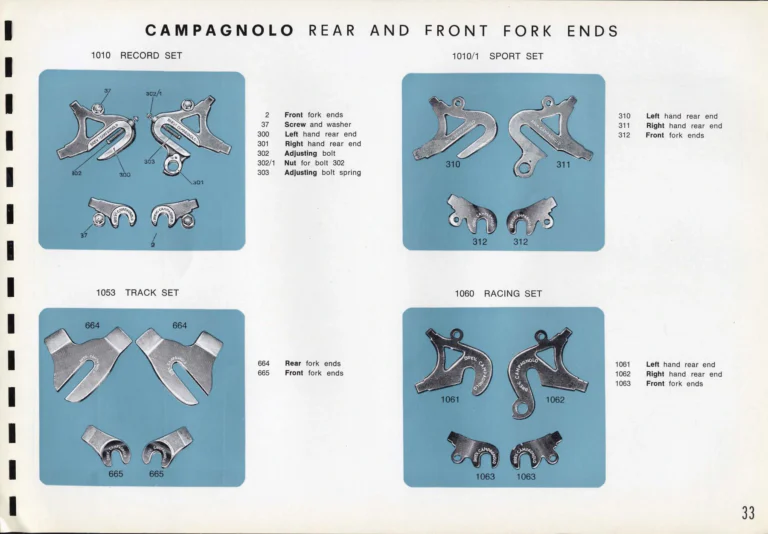 Campagnolo Catalogue No. 16 of about 1969, English Edition — Nuovo Record, Valentino Extra and Sport Extra Gears and the Record Sidepull Brakes — page 35 of 45