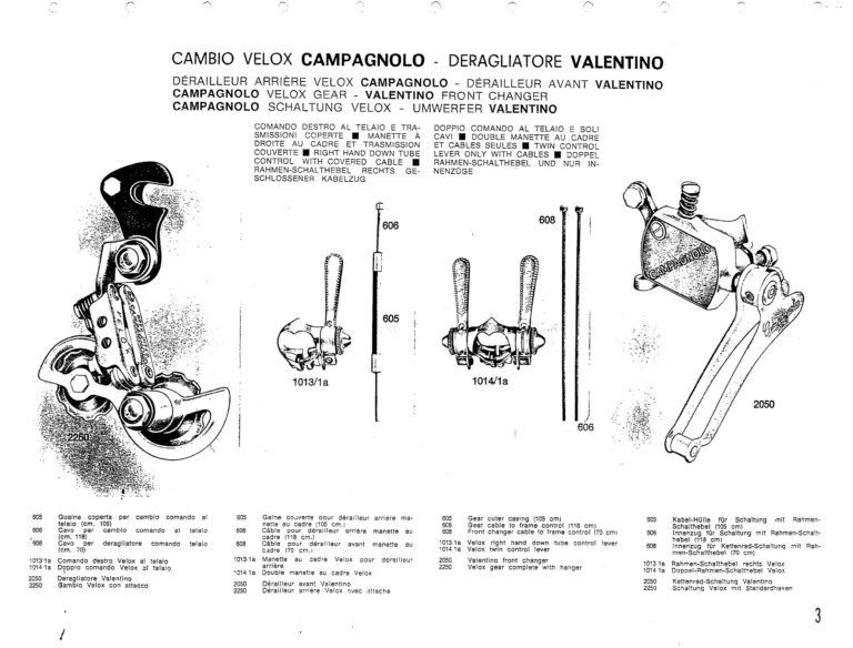 Campagnolo 1971 Supplement to Catalogue No. 16 — The Velox and Gran Turismo Gears, the Elefante Control and Superlight Record Parts — page 3 of 12