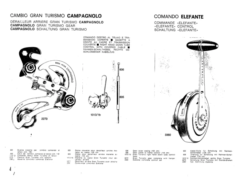 Campagnolo 1971 Supplement to Catalogue No. 16 — The Velox and Gran Turismo Gears, the Elefante Control and Superlight Record Parts — page 4 of 12