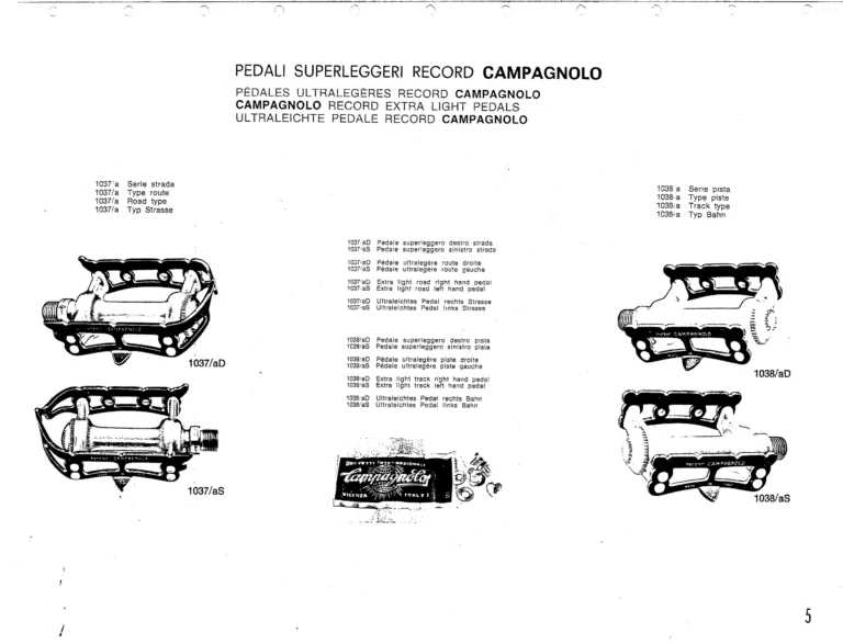 Campagnolo 1971 Supplement to Catalogue No. 16 — The Velox and Gran Turismo Gears, the Elefante Control and Superlight Record Parts — page 5 of 12