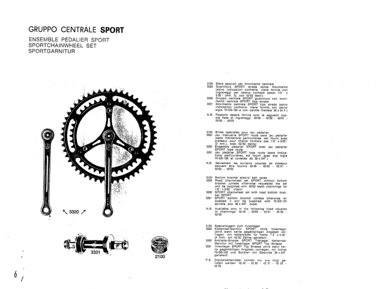 Campagnolo 1971 Supplement to Catalogue No. 16 — The Velox and Gran Turismo Gears, the Elefante Control and Superlight Record Parts — page 6 of 12