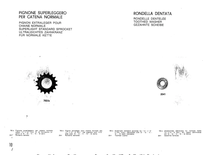 Campagnolo 1971 Supplement to Catalogue No. 16 — The Velox and Gran Turismo Gears, the Elefante Control and Superlight Record Parts — page 10 of 12