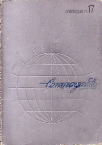 The front cover of Campagnolo catalogue n. 17: a silver card cover embossed with a large globe ringed by short rays, with the Campagnolo script logo in blue across its center and the title printed in black at the top right.