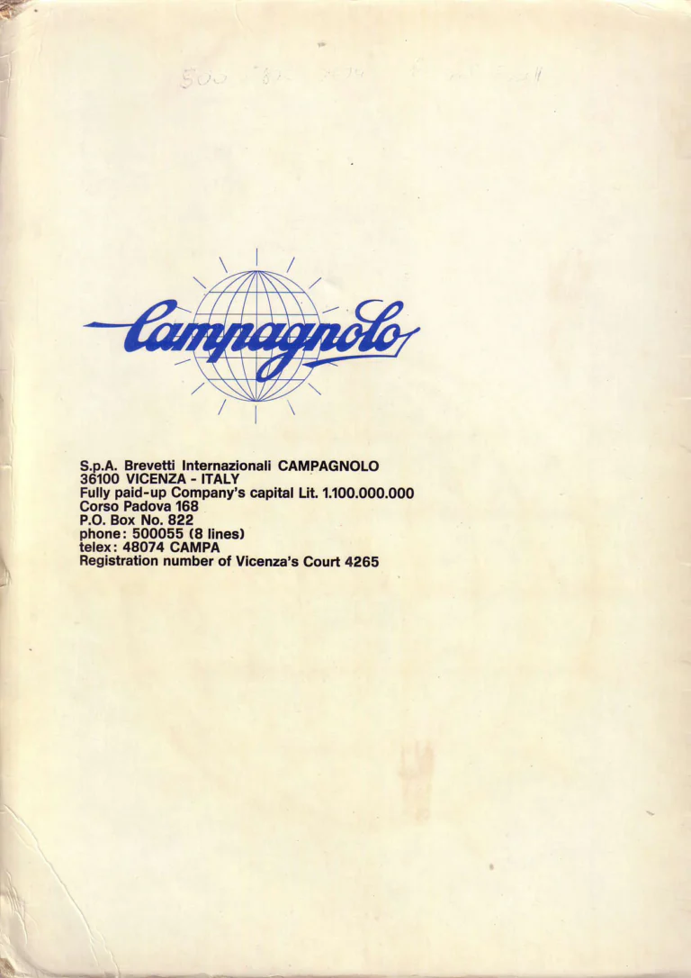 Campagnolo 1974 Catalogue No. 17 — Super Record in Titanium, Record, Gran Sport and Valentino Extra, with the Firm Beyond Bicycles — page 2 of 102