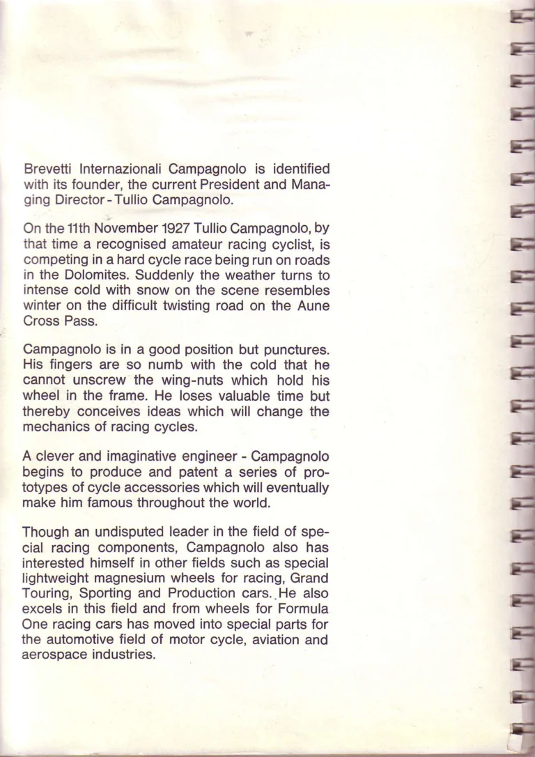 Campagnolo 1974 Catalogue No. 17 — Super Record in Titanium, Record, Gran Sport and Valentino Extra, with the Firm Beyond Bicycles — page 4 of 102