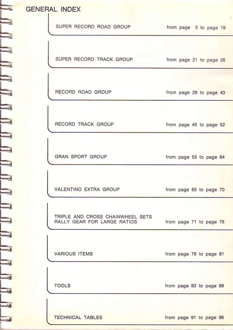 Campagnolo 1974 Catalogue No. 17 — Super Record in Titanium, Record, Gran Sport and Valentino Extra, with the Firm Beyond Bicycles — page 14 of 102
