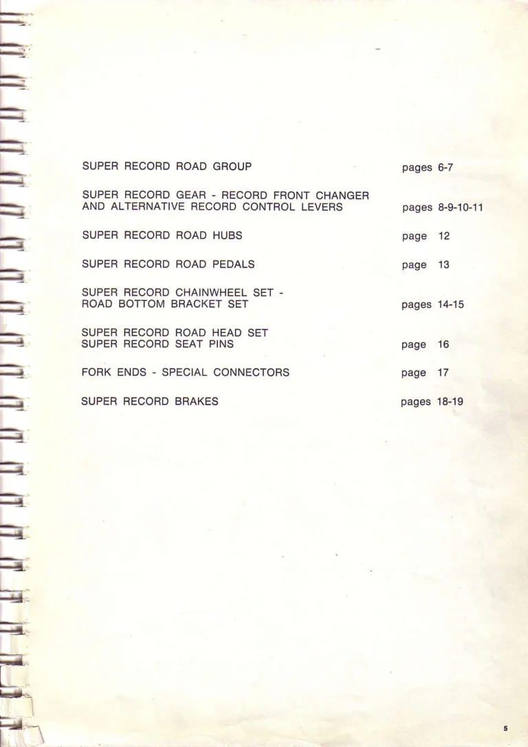 Campagnolo 1974 Catalogue No. 17 — Super Record in Titanium, Record, Gran Sport and Valentino Extra, with the Firm Beyond Bicycles — page 15 of 102