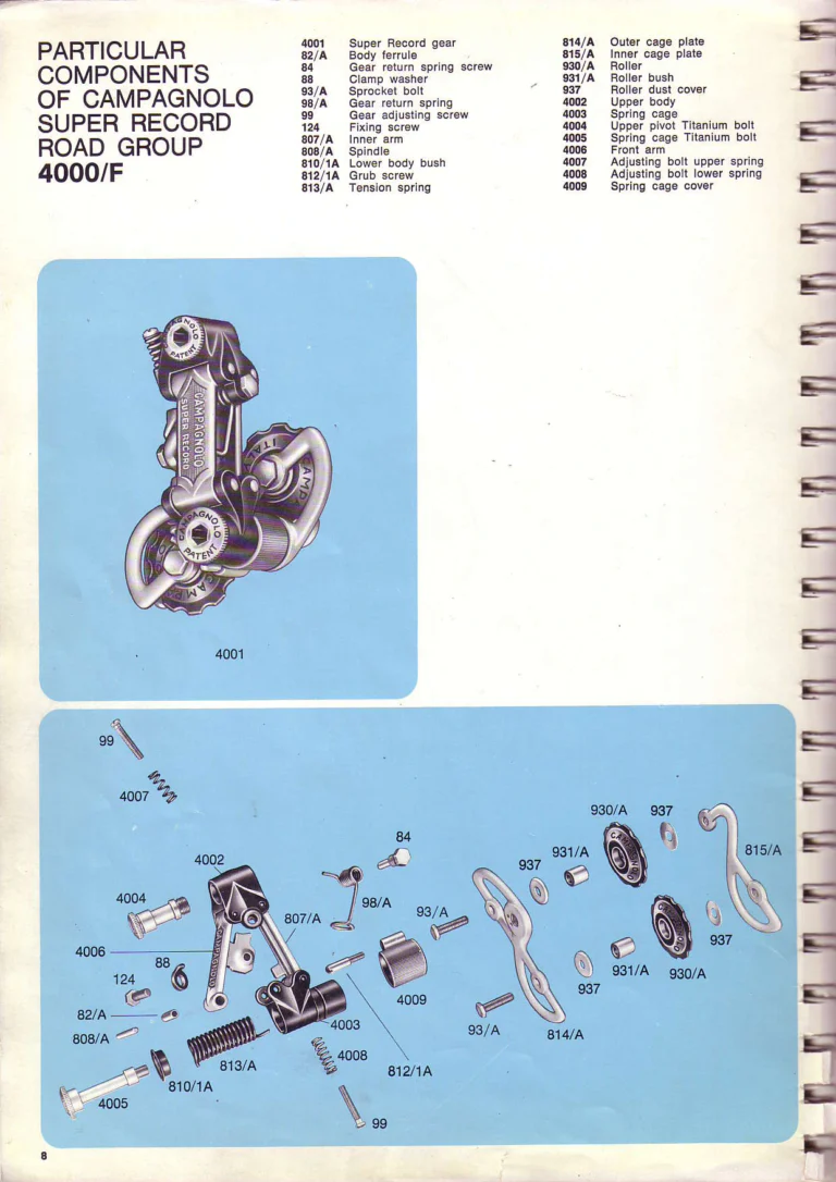 Campagnolo 1974 Catalogue No. 17 — Super Record in Titanium, Record, Gran Sport and Valentino Extra, with the Firm Beyond Bicycles — page 18 of 102