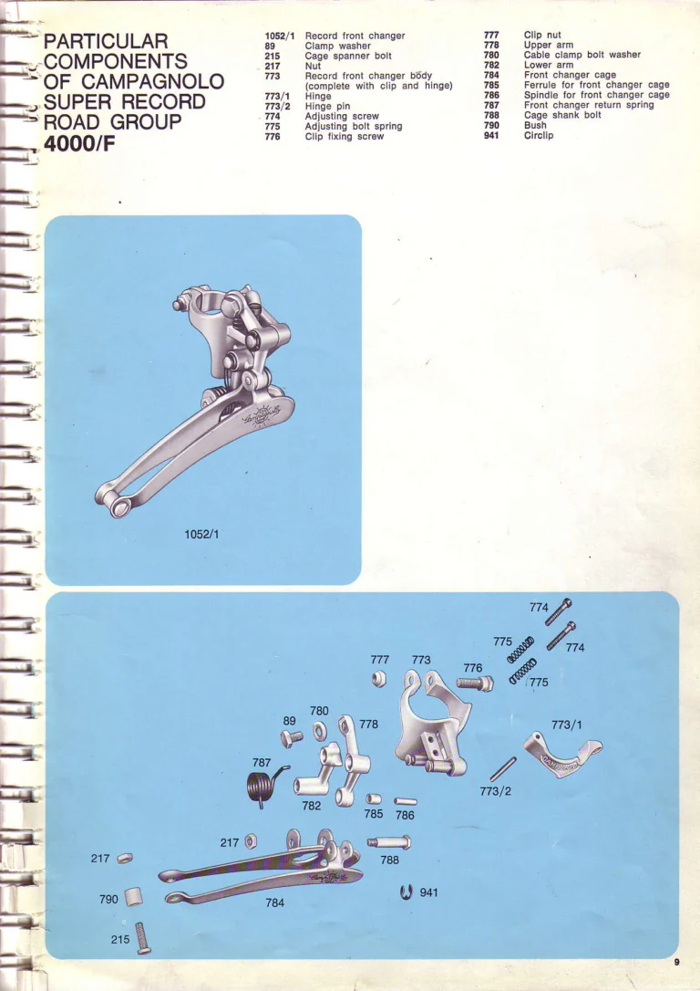 Campagnolo 1974 Catalogue No. 17 — Super Record in Titanium, Record, Gran Sport and Valentino Extra, with the Firm Beyond Bicycles — page 19 of 102