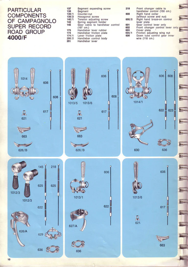 Campagnolo 1974 Catalogue No. 17 — Super Record in Titanium, Record, Gran Sport and Valentino Extra, with the Firm Beyond Bicycles — page 20 of 102