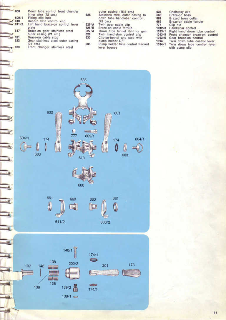 Campagnolo 1974 Catalogue No. 17 — Super Record in Titanium, Record, Gran Sport and Valentino Extra, with the Firm Beyond Bicycles — page 21 of 102
