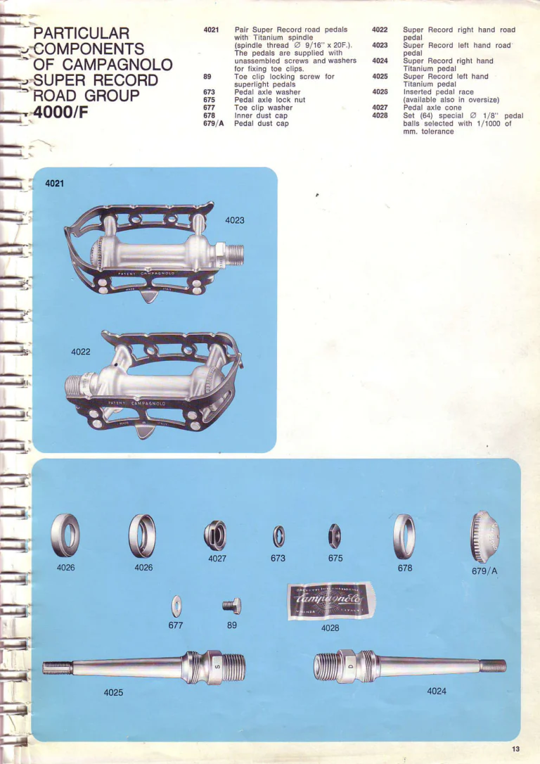 Campagnolo 1974 Catalogue No. 17 — Super Record in Titanium, Record, Gran Sport and Valentino Extra, with the Firm Beyond Bicycles — page 23 of 102