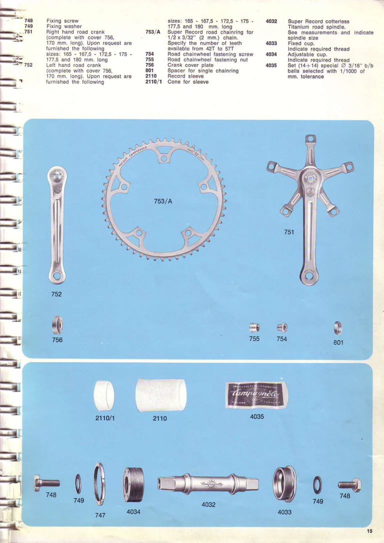 Campagnolo 1974 Catalogue No. 17 — Super Record in Titanium, Record, Gran Sport and Valentino Extra, with the Firm Beyond Bicycles — page 25 of 102
