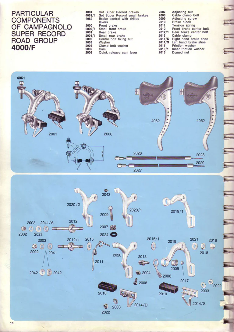 Campagnolo 1974 Catalogue No. 17 — Super Record in Titanium, Record, Gran Sport and Valentino Extra, with the Firm Beyond Bicycles — page 28 of 102